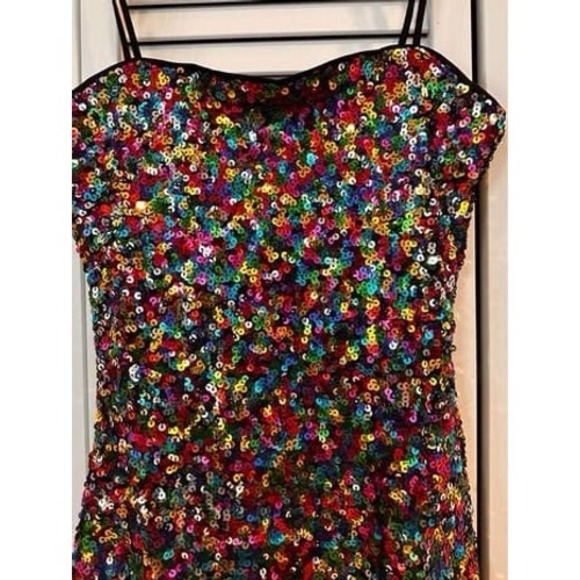 Spotlight Shimmer Black Multi Sequin Mini Skater Homecoming Dress Sz small - Picture 1 of 5